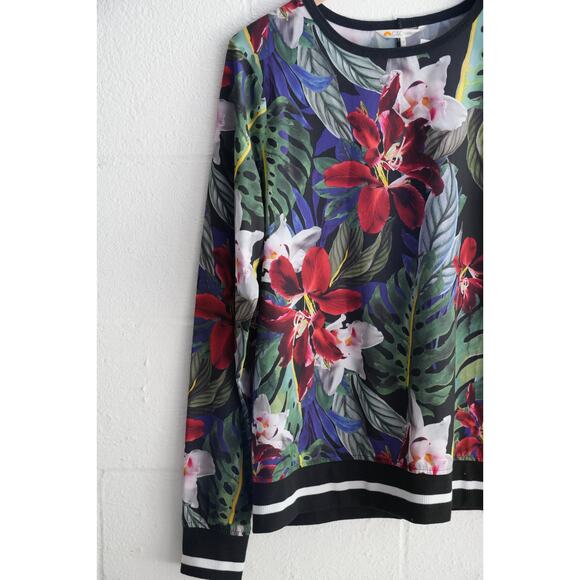 C&C California Black Multi-Color Floral Print Pullover Sweatshirt Size Medium - Picture 6 of 7